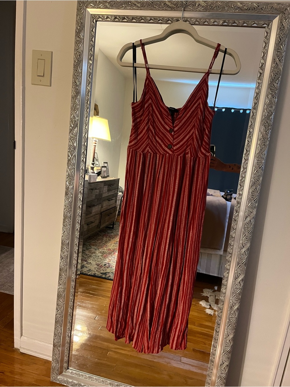 Forever 21 Rust Striped Smocked Wide-Leg Jumpsuit — Women’s Size L